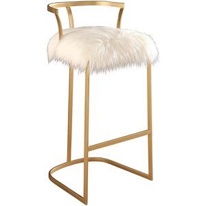 Abbyson Faithe Faux Fur Bar Stool, White/Gold